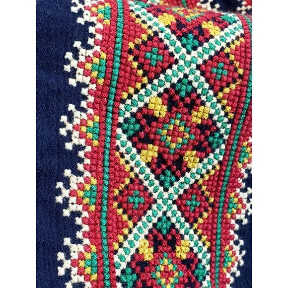 Ukrainian Traditional Blouse XXL Navy Colorful Geometric CrossStitch Embroidery - Picture 11 of 11